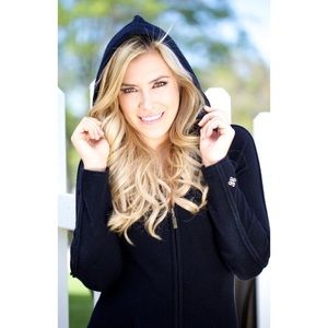 Black cashmere sweater knit hoodie jacket